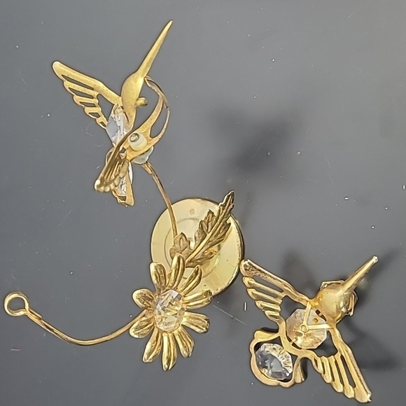 HUMMINGBIRD AUSTRIAN CRYSTAL MASCOT  LITE CATCHER WITH FLOWERS 24KT GOLD PLATED - Picture 14 of 16